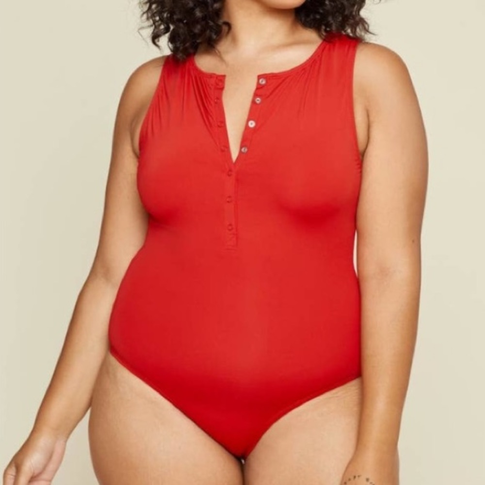 Andie Malibu Red One-Piece Henley Swimsuit